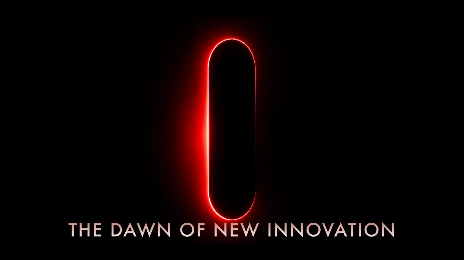 The opening frame of the Curapod-M launch film: a capsule outline glowing red in the dark, above the words The dawn of new innovation.